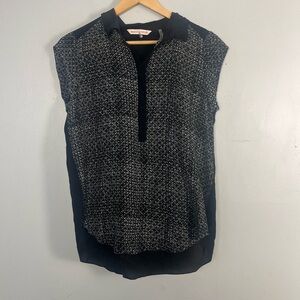 Rebecca Taylor 100% silk black white collar button blouse size 4 workwear